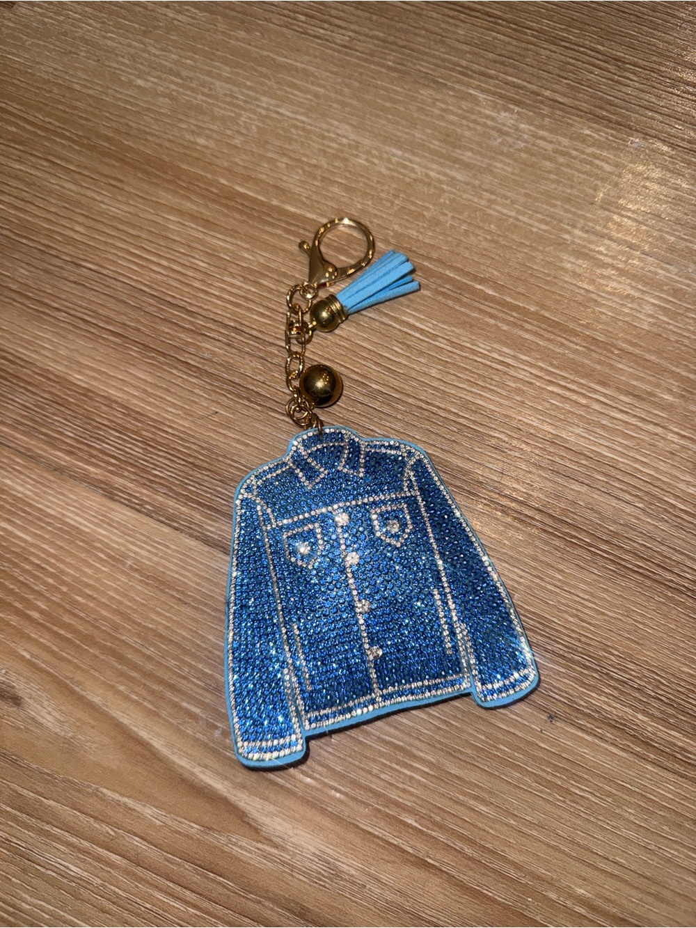 Rhinestoned Denim Jacket Key Chain